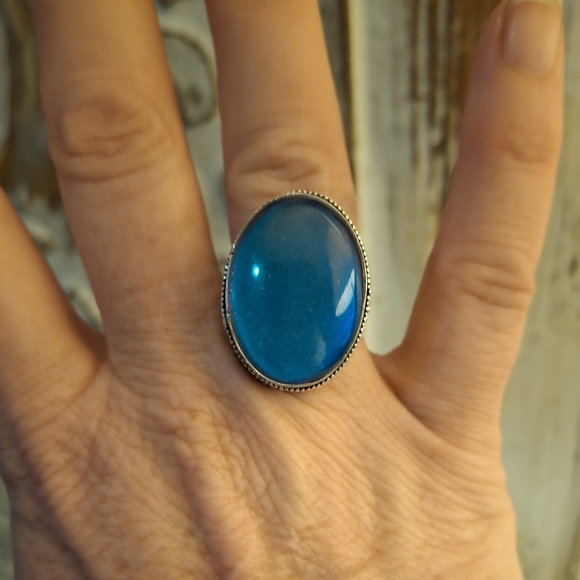 New Rainbow Dichroic Glass 925 Silver Ring.  - Picture 13 of 16